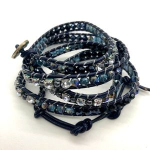 NWOT Blue leather wrap bracelet